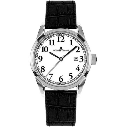 Jacques Lemans 1-1445A Damenuhr Lederband Edelstahl 100m Analog Datum