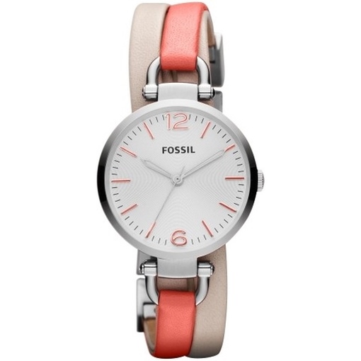 FOSSIL ES3222 UHR DAMENUHR LEDERARMBAND KORALLE BEIGE EDELSTAHL