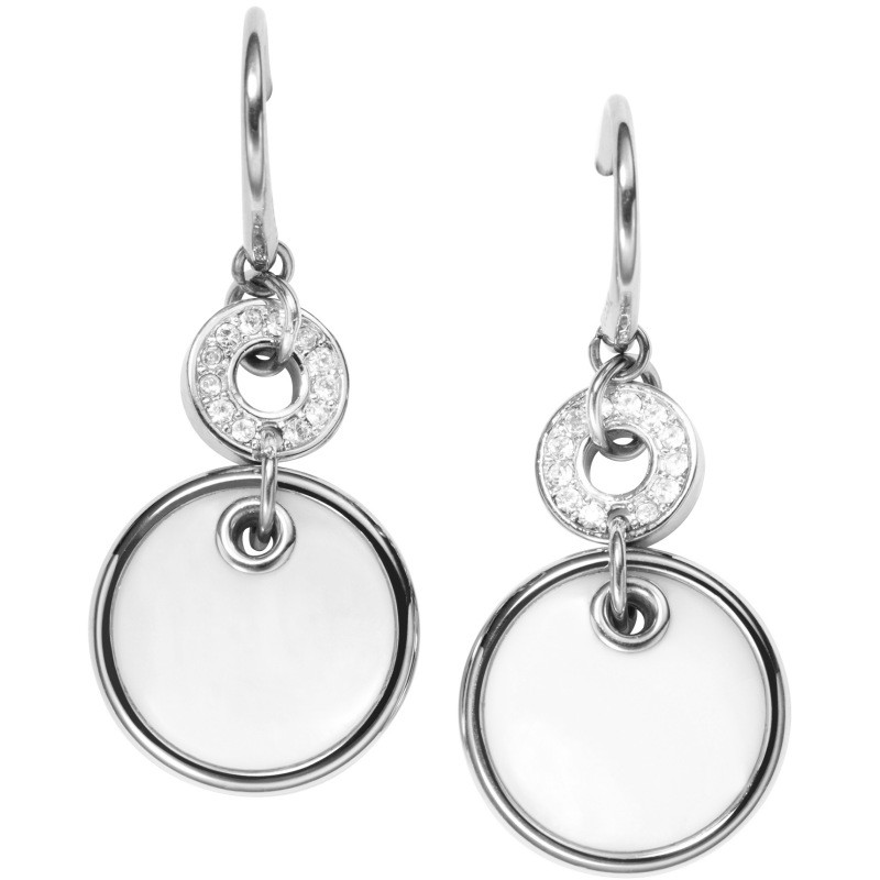 FOSSIL OHRRINGE JF00551 DAMEN EINHÄNGER EDELSTAHL WEIß GLASSTEIN STRASS ...